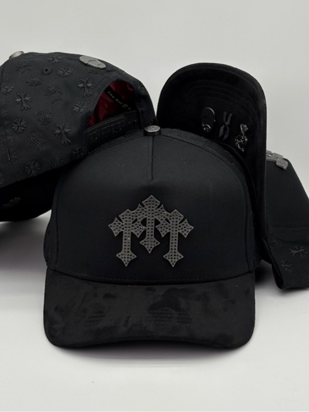 Black Embellished Logo Baseball Cap - Men